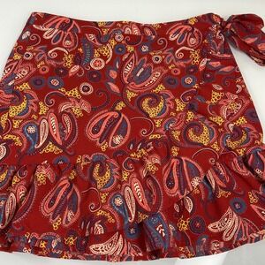 LOFT Paisley Print‎ Ruffle Wrap Mini Skirt Size 10 Red Blue Yellow NEW Fall